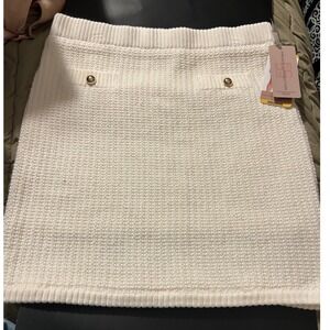 French Connection Womens Egret Cream Textured Knit Mini Skirt Gold Button Med